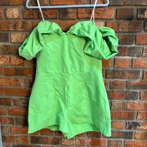 Elliatt womens Lyric off shoulder ruffle one piece shorts romper green XL